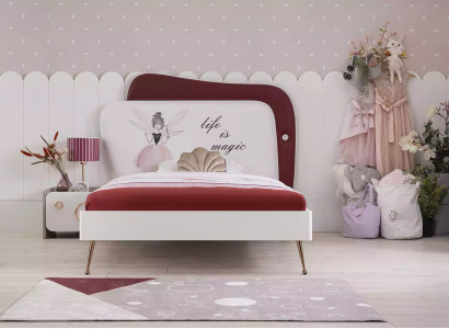 Weiß-rotes Kinderzimmer Bett Luxus Betten Nachttisch Holz Garnitur 2tlg